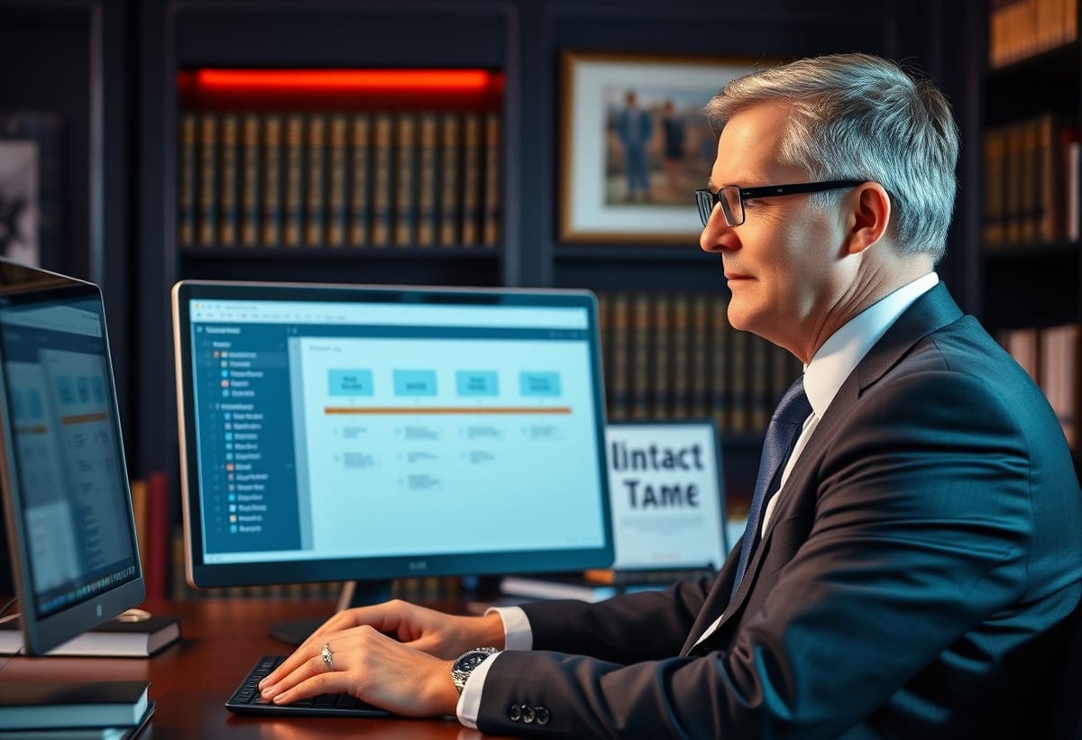 Legal case management software interface on screen